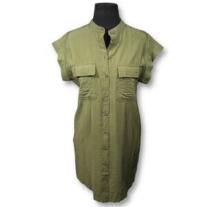 NWT GAP Olive Green Utility Shirt Dress Button Front Short Sleeve Women's XS